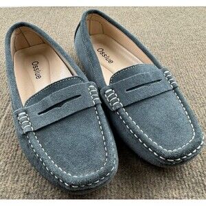 Osslue Suede Leather Driving Moccasin Penny Loafer Slip On Women's 7 Gray Retro